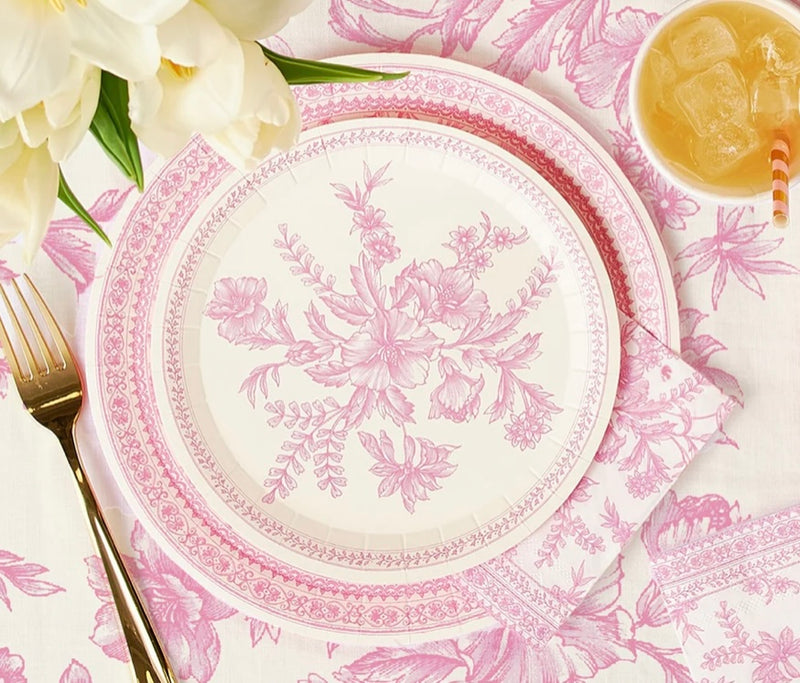 Toile Paper Dinner Plates in Pink by Coterie