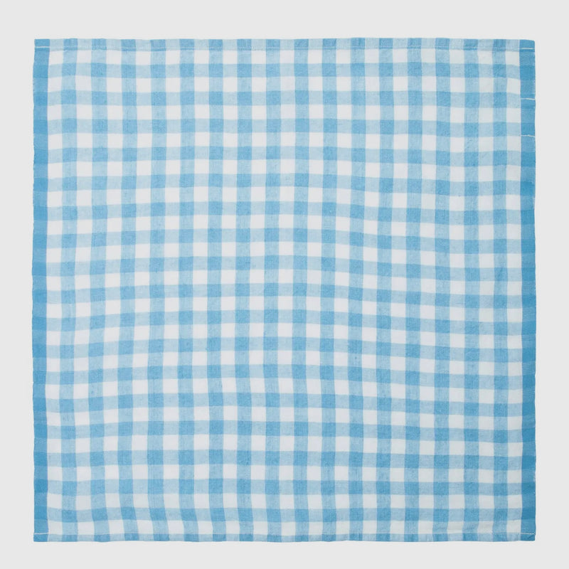 Belgian Linen Napkins in Sky Blue Plaid Set of 4