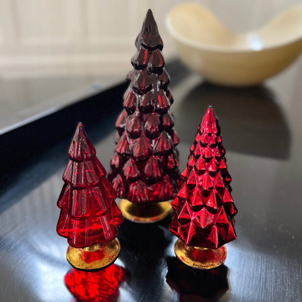 Hue Trees in Red Set of 3 Small
