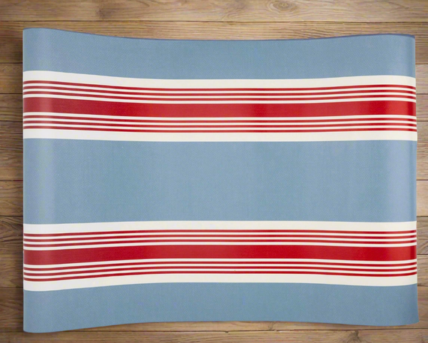 Paper table runner in blue and red 