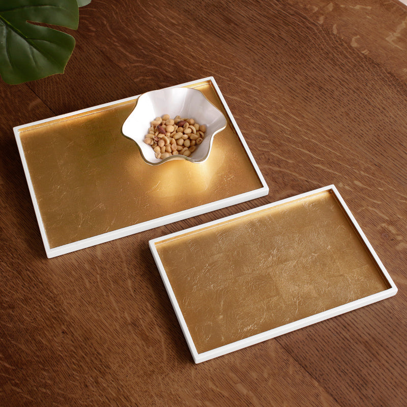 Rectangular Lacquered Gold Trays Set of 2