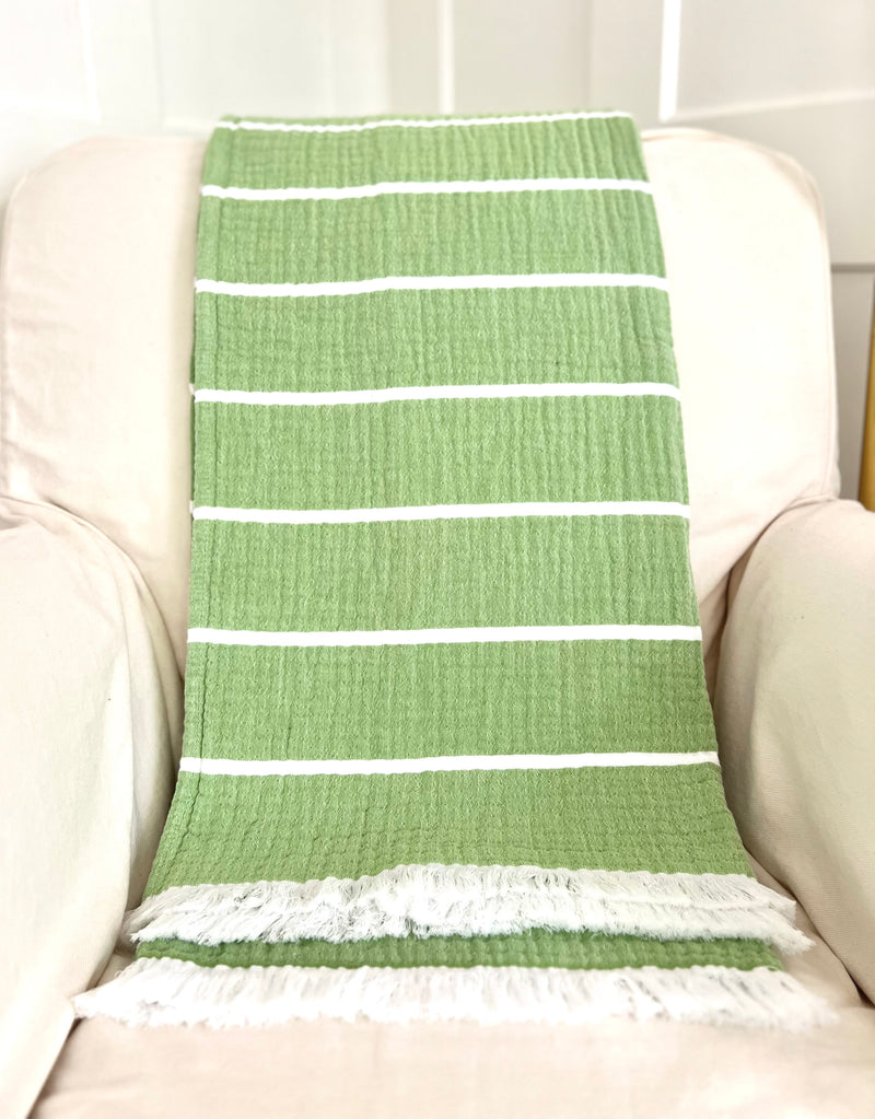 Green stripe throw blanket