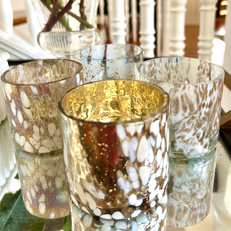 Mottled Glass Votive Holders Set of 4 Designer Assorted