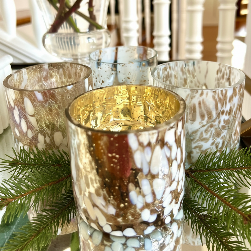 Mottled Glass Votive Holders Set of 4 Designer Assorted