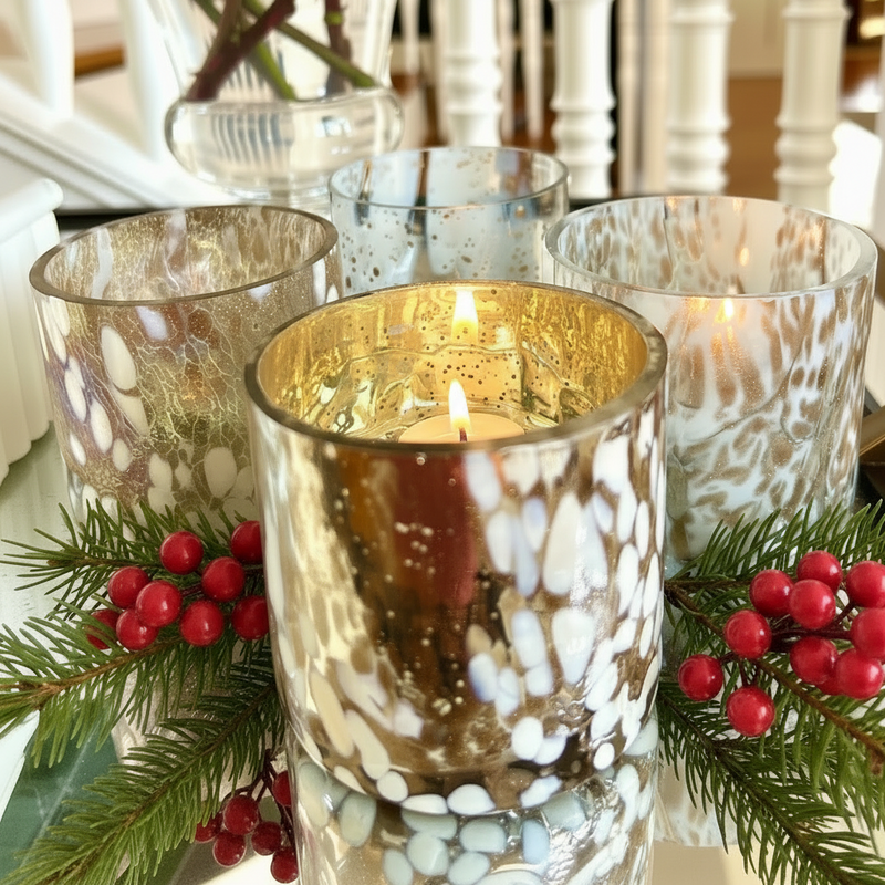 Mottled Glass Votive Holders Set of 4 Designer Assorted
