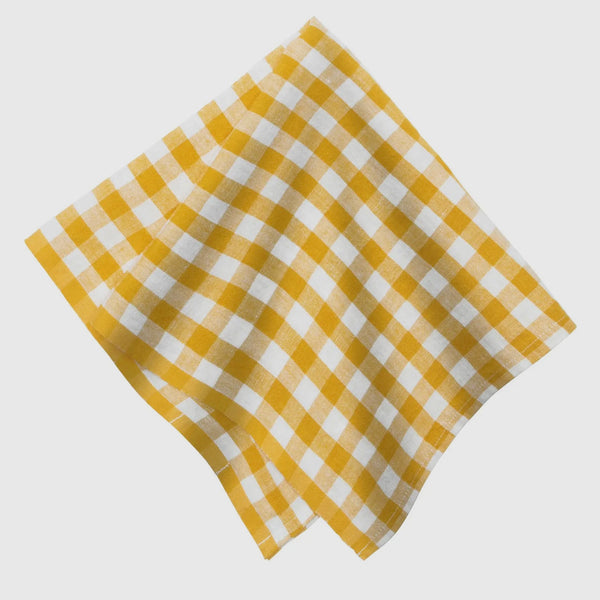 Belgian Linen Napkins in Mustard Yellow Plaid Set of 4