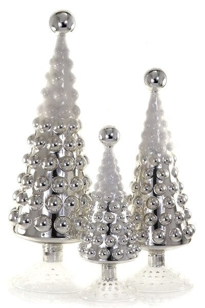 Hobnail Glass Trees in Frosted Silver Set of 3 NEW!