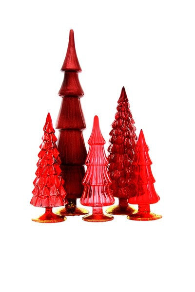 Hue Trees in Red Set of 5 Large