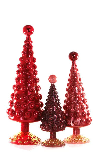 Hobnail Midcentury Modern Glass Trees in Sophisticated Red Set of 3