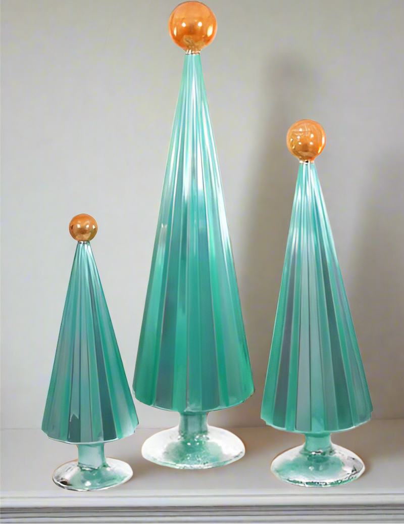 Pleated Glass Trees in Mint Green Set of 3