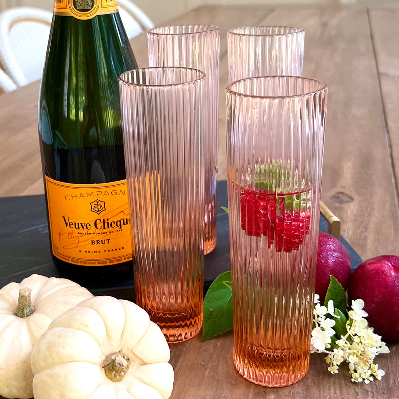 Pink Stemless Champagne Flute Glasses Set of 4