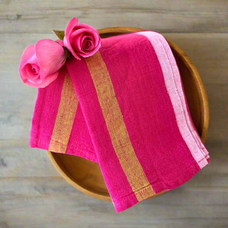 Stonewashed Linen Napkins Set of 4 in Fuchsia Pink