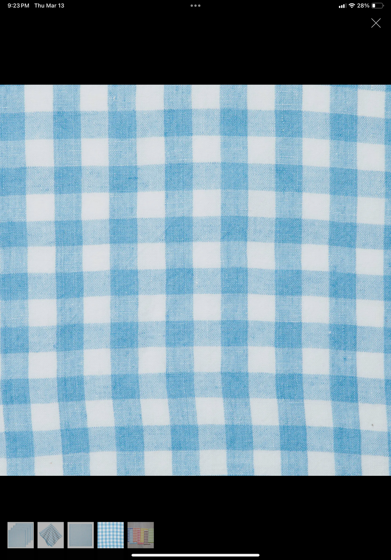 Belgian Linen Napkins in Sky Blue Plaid Set of 4