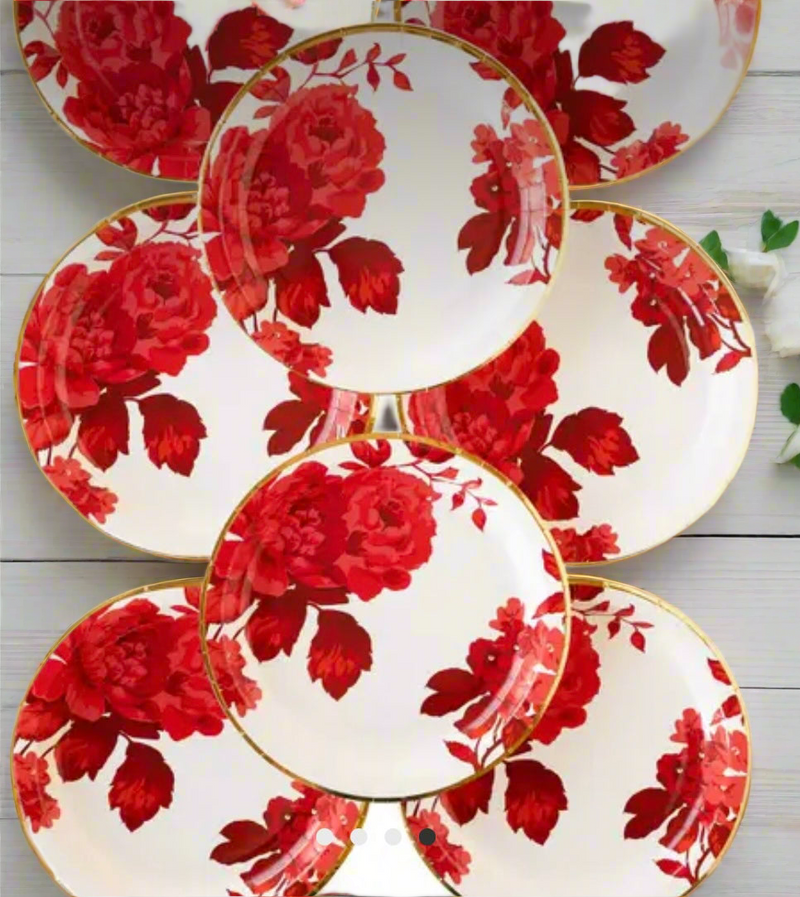 Red floral paper plates 