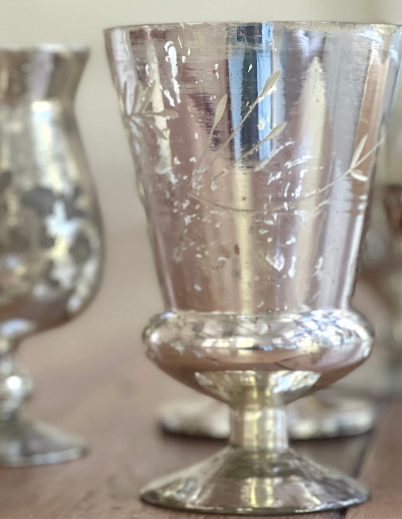 Premium Luxury Weight Mercury Glass Tabletop Decorative Vessels in Assorted Shapes and Sizes