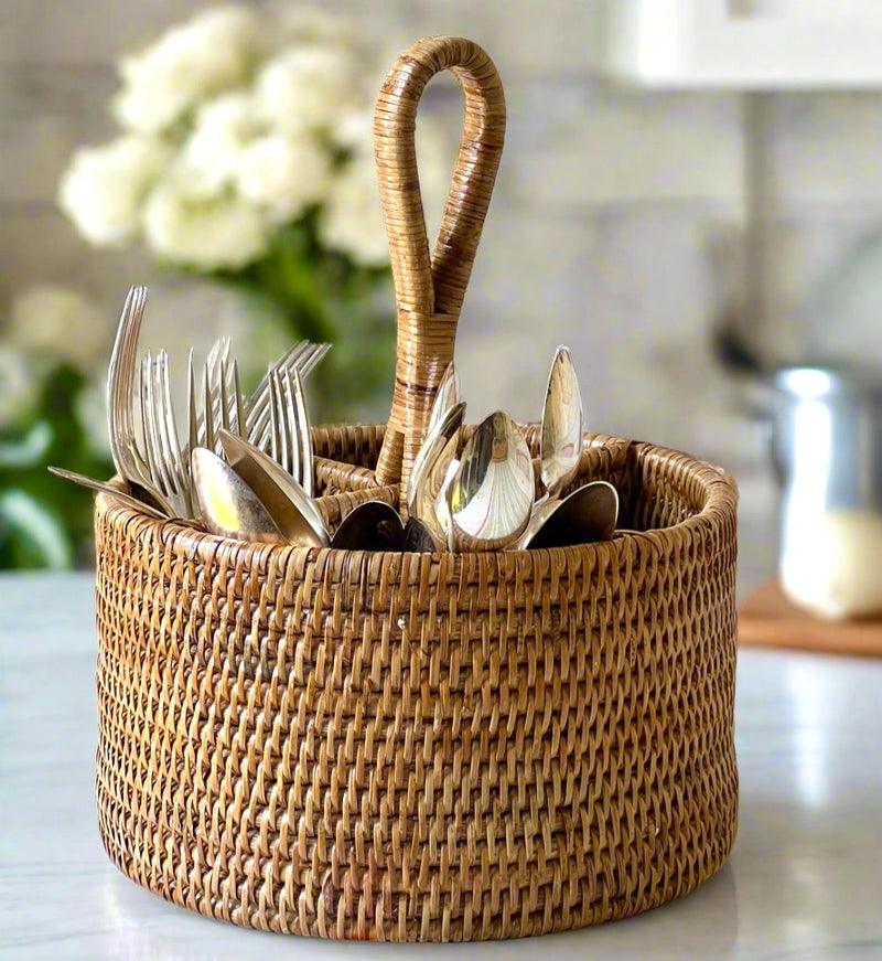 Rattan cutlery caddy by artifacts