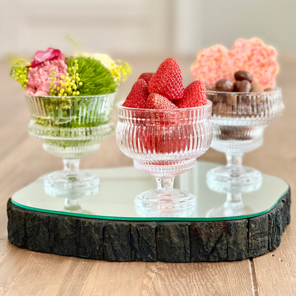 Just Reduced! Trio of Ribbed Pedestal Coupe Dessert Glasses