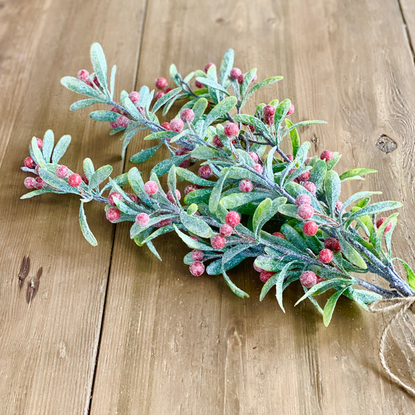 NEW! Frosted Mistletoe Berry Faux Greenery Branch with Glistening Snow