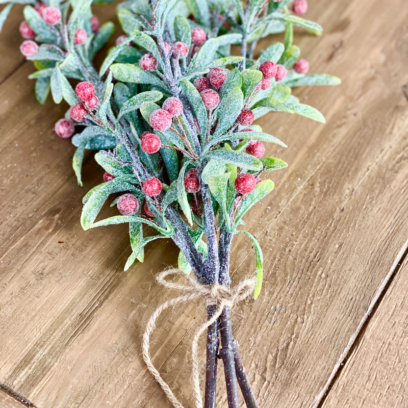 Faux Greenery Glistening Branch with Berries