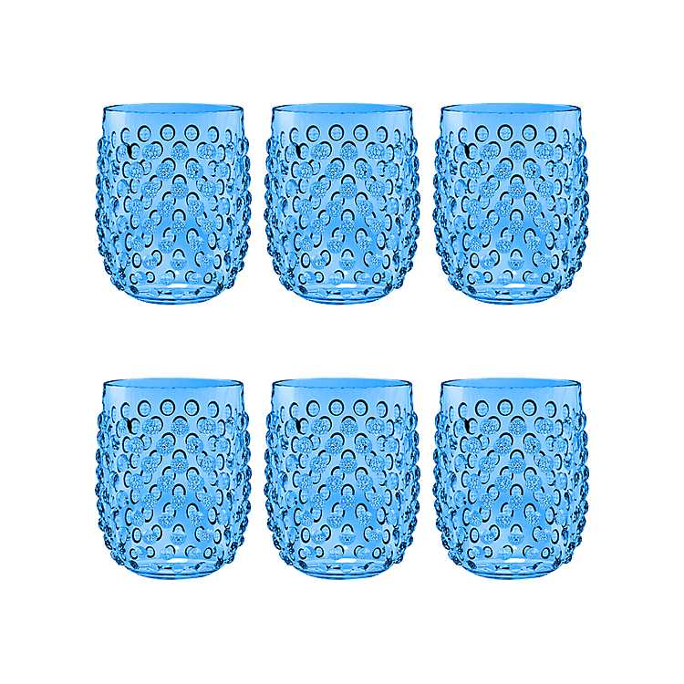shatterproof blue acrylic hobnail stemless wine glasses by Tar Hong