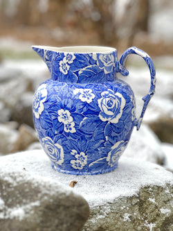 Blue and White Floral Chintz Vintage Pitcher by Burleigh of Staffordshire England
