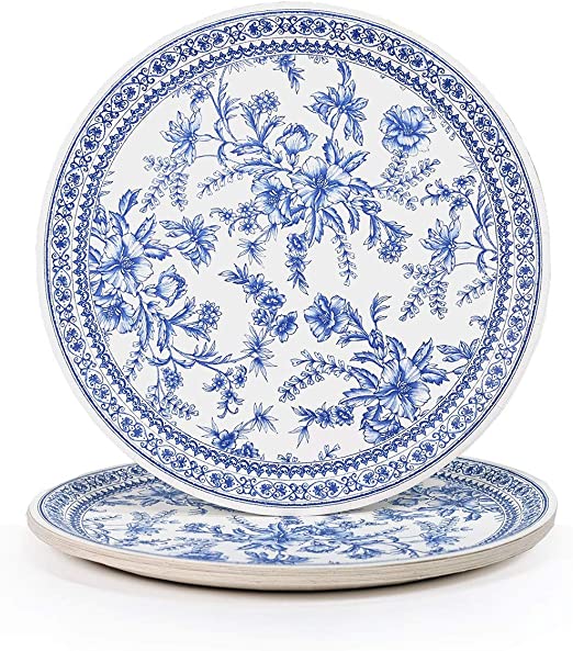 Blue and white toile paper dinner plates by coterie 