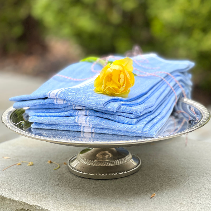 Herringbone Cloth Tea Towel Napkins in Coastal Blue —  set of 2