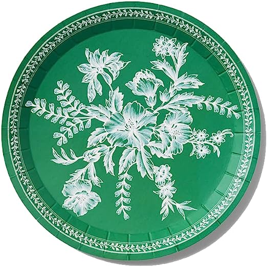 Green toile paper dessert plates by coterie