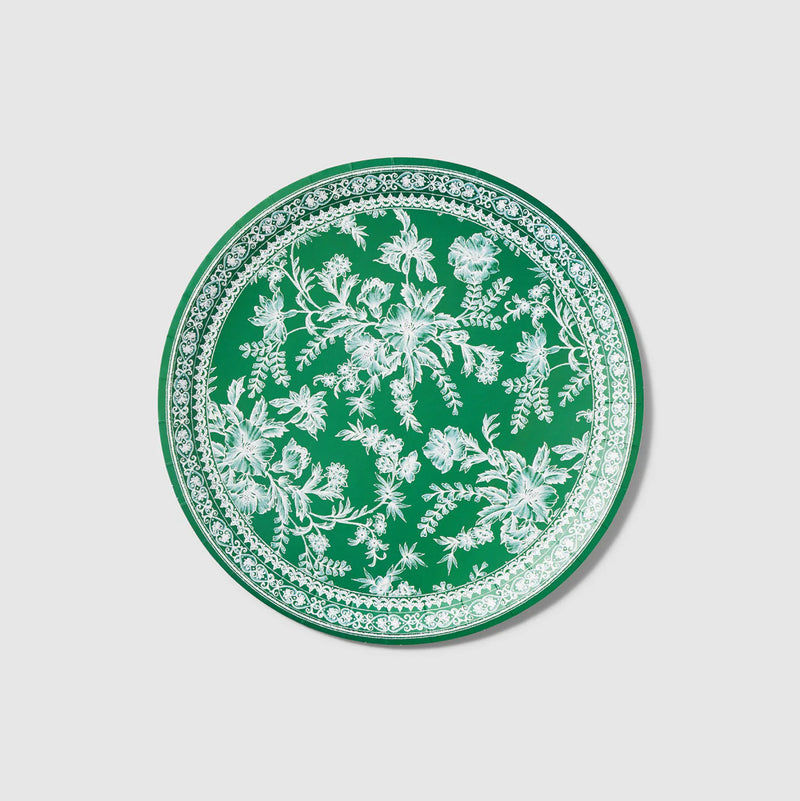 Emerald Green French Toile Paper Dinner Plates