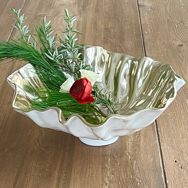Medium White and Gold Metal Bloom Bowl by Beatriz Ball