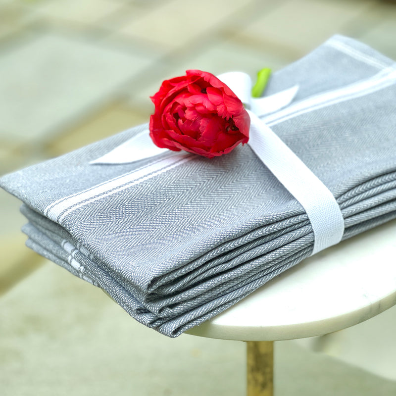 50% Off! Summertime Herringbone Cloth Tea Towel Napkins in Classic Gray — set of 4