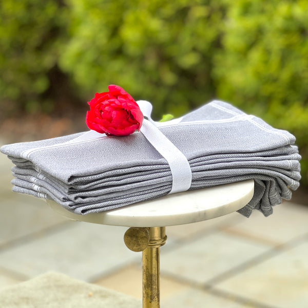 Herringbone Cloth Tea Towel Napkins in Gentleman’s Gray — set of 4