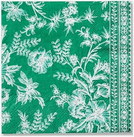 Emerald Green French Toile Paper Cocktail Napkins