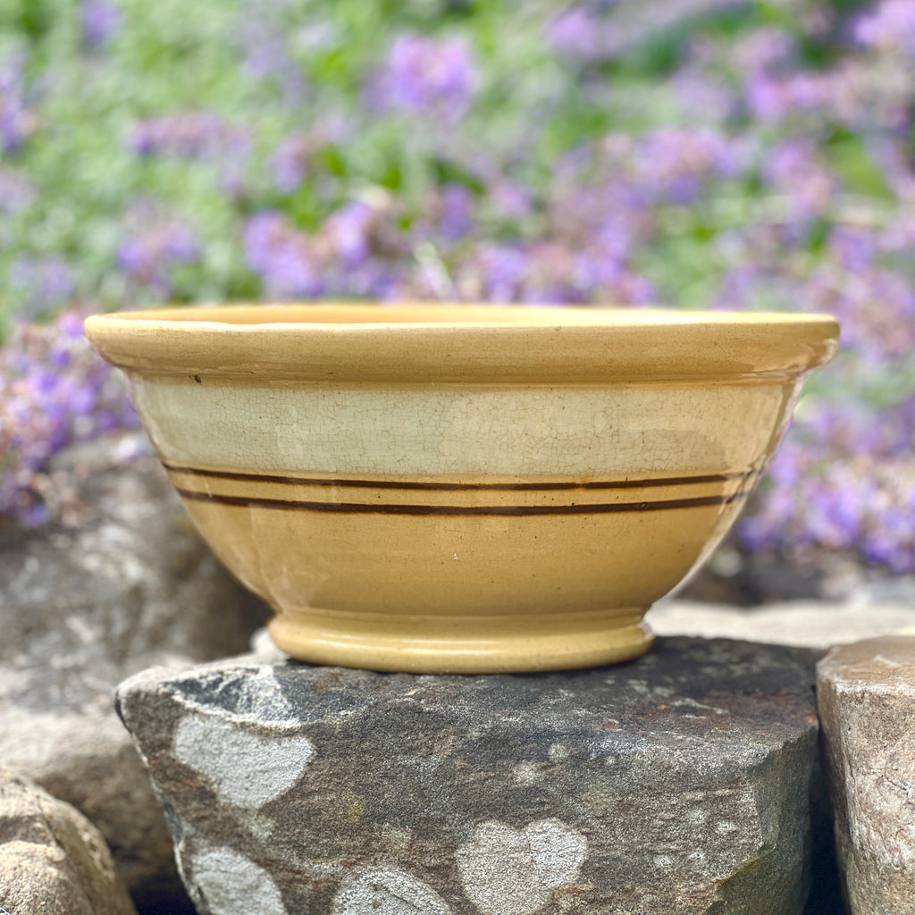 14” VTG Extra Large Yellow Ware Mixing Bowl- Brown & White Stripe