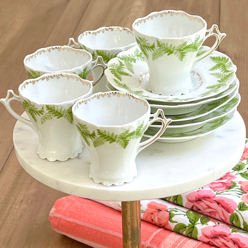 ☘️ Last Call! Vintage Botanical Fern Cup and Saucer Espresso China Set 10 pieces