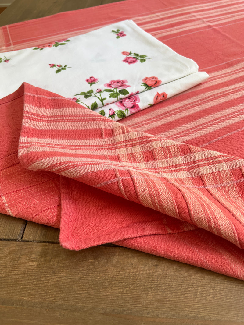 Vintage Tablecloth in Coral Pink Plaid
