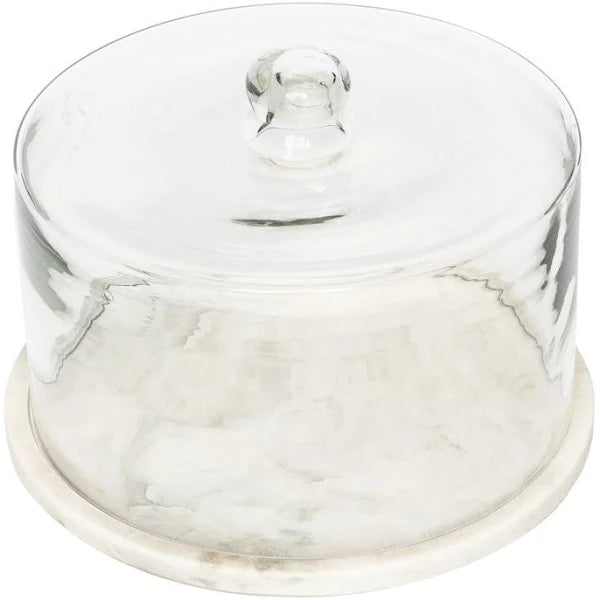 Parisian Bakery Marble Serving Platter with Glass Dome Cover by Caravan