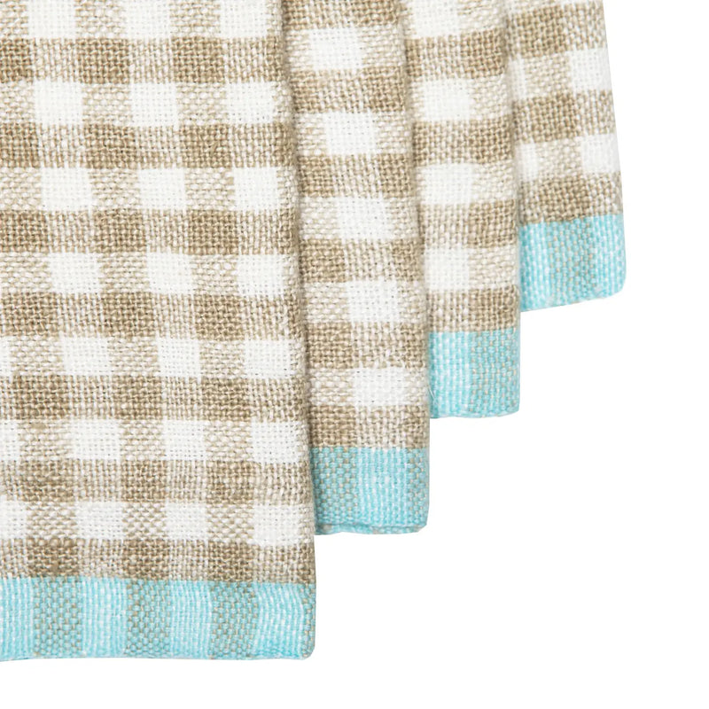 Gingham Linen Napkins in Toffee and Aqua by Caravan Set of 4