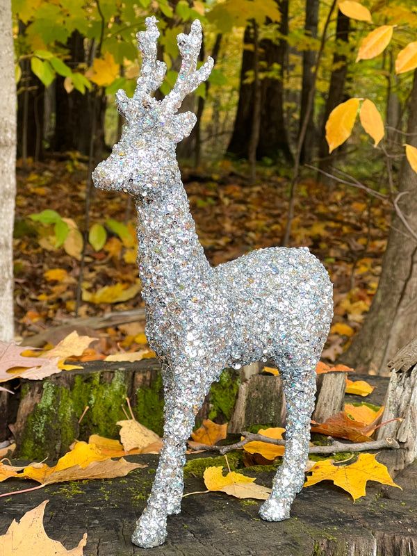 NEW! Shimmering Silver Sequined Standing Deer Holiday Decor