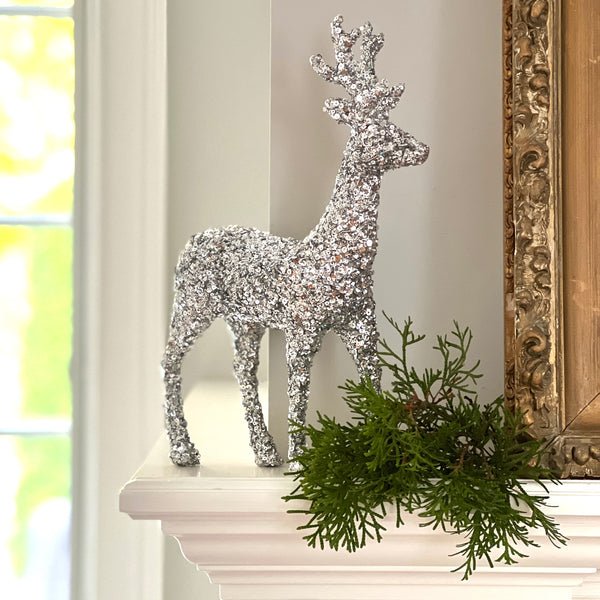Only a FEW Left! Shimmering Silver Sequined Standing Deer