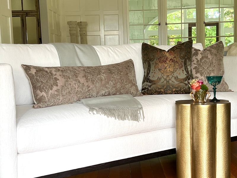 Lexington Lavender and Silver Sage Cut Chenille Reversible Long Lumbar Designer Pillow by Dovecote Home