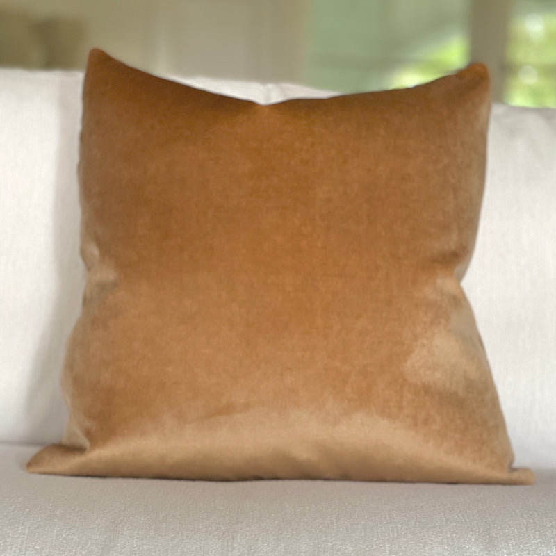 Soft Maplewood Luster Velvet Square Designer Pillow by Dovecote Home