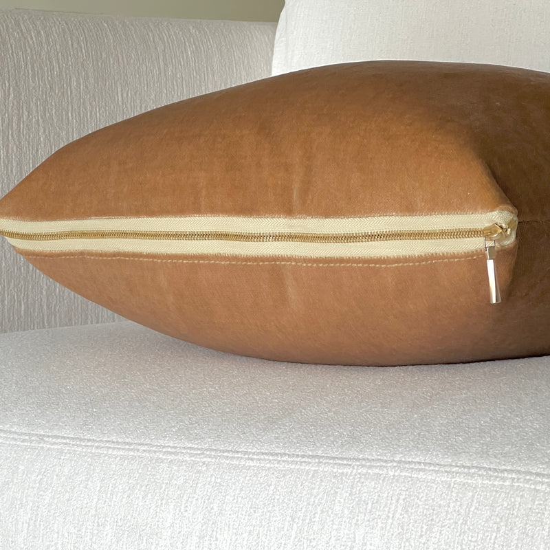 Soft Maplewood Luster Velvet Square Designer Pillow by Dovecote Home