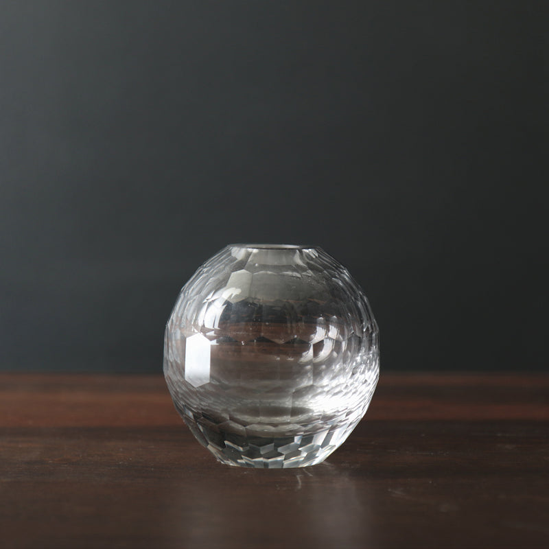 Brilliant Faceted Round Glass Bud Vase by Beatriz Ball
