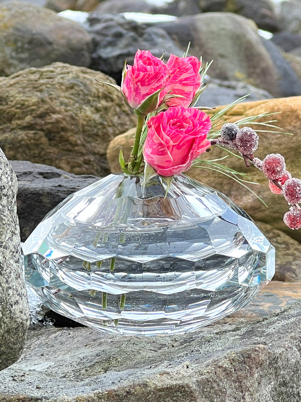 Brilliant Faceted Short Glass Bud Vase by Beatriz Ball