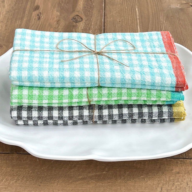 Caravan Laundered Linen Kitchen Towels Aqua & Lime, Set of 2
