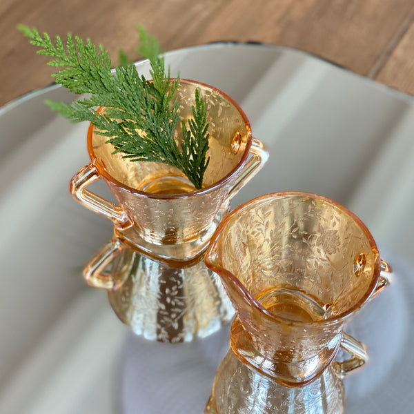 Vintage Golden Peach Iridescent Glass Sugar and Creamer Set