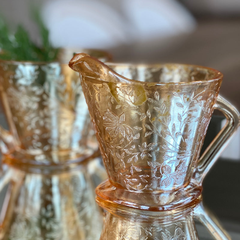 Vintage Golden Peach Iridescent Glass Sugar and Creamer Set