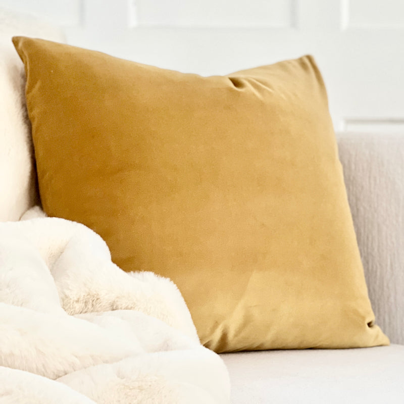 Golden Camel Velvet Square Designer Pillow by Dovecote Home