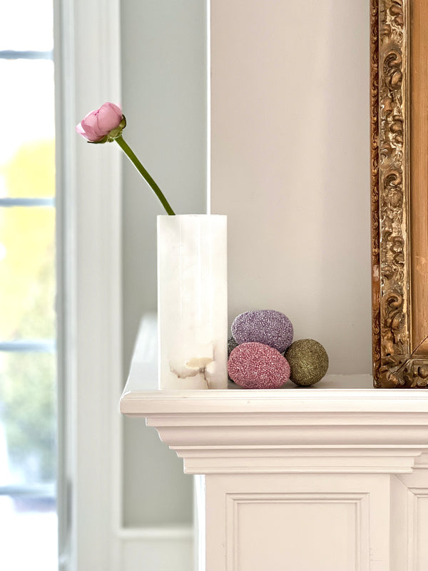 Genuine Alabaster Large Artisan Cylinder Vase